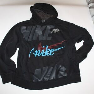 Nike Hoodie Men XL Black Spell Out Big Logo Swoosh Pullover Sweatshirt Fleece